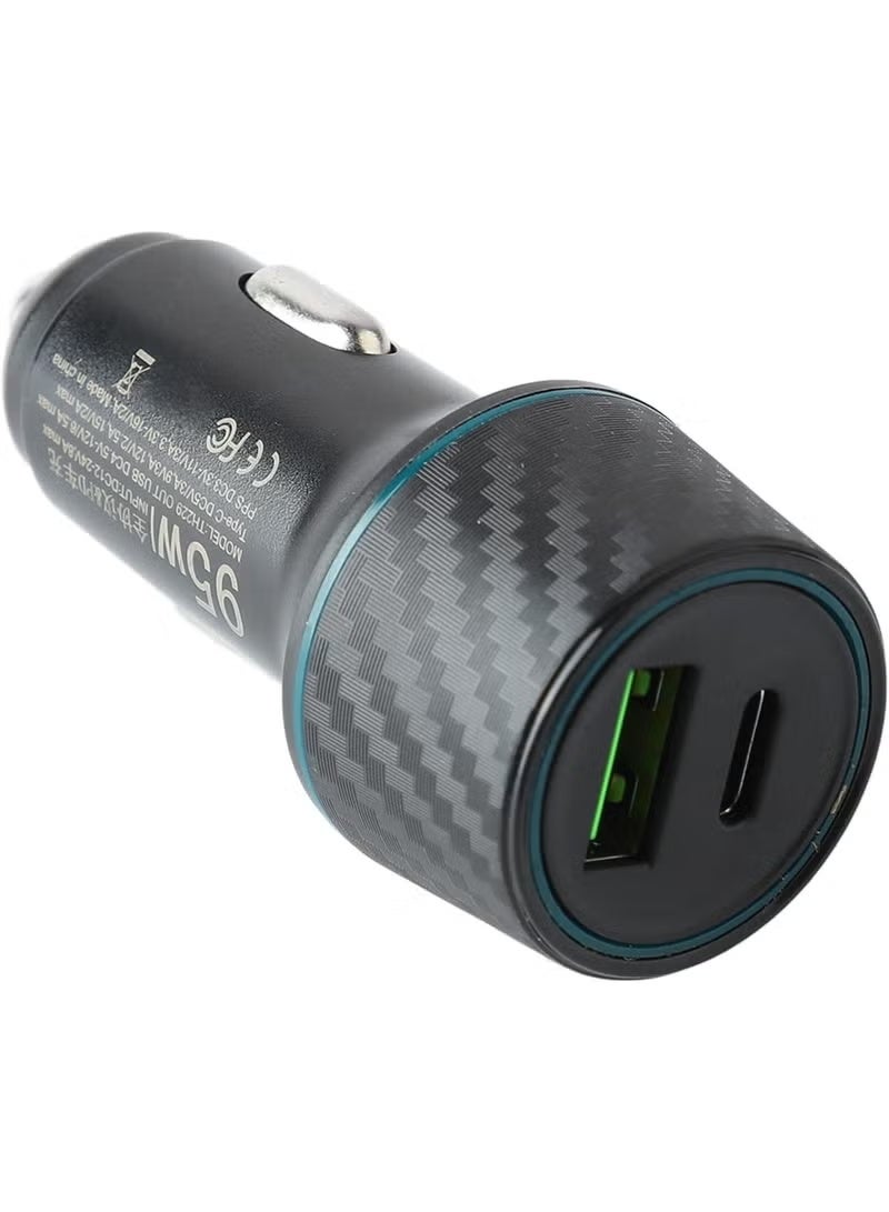 Suuonee شاحن سيارة ثنائي المنافذ للشحن السريع USB PD بقوة 95 واط، بتصميم من ألياف الكربون، مزود بمحول ولاعة سجائر للسيارات والشاحنات - Image 3